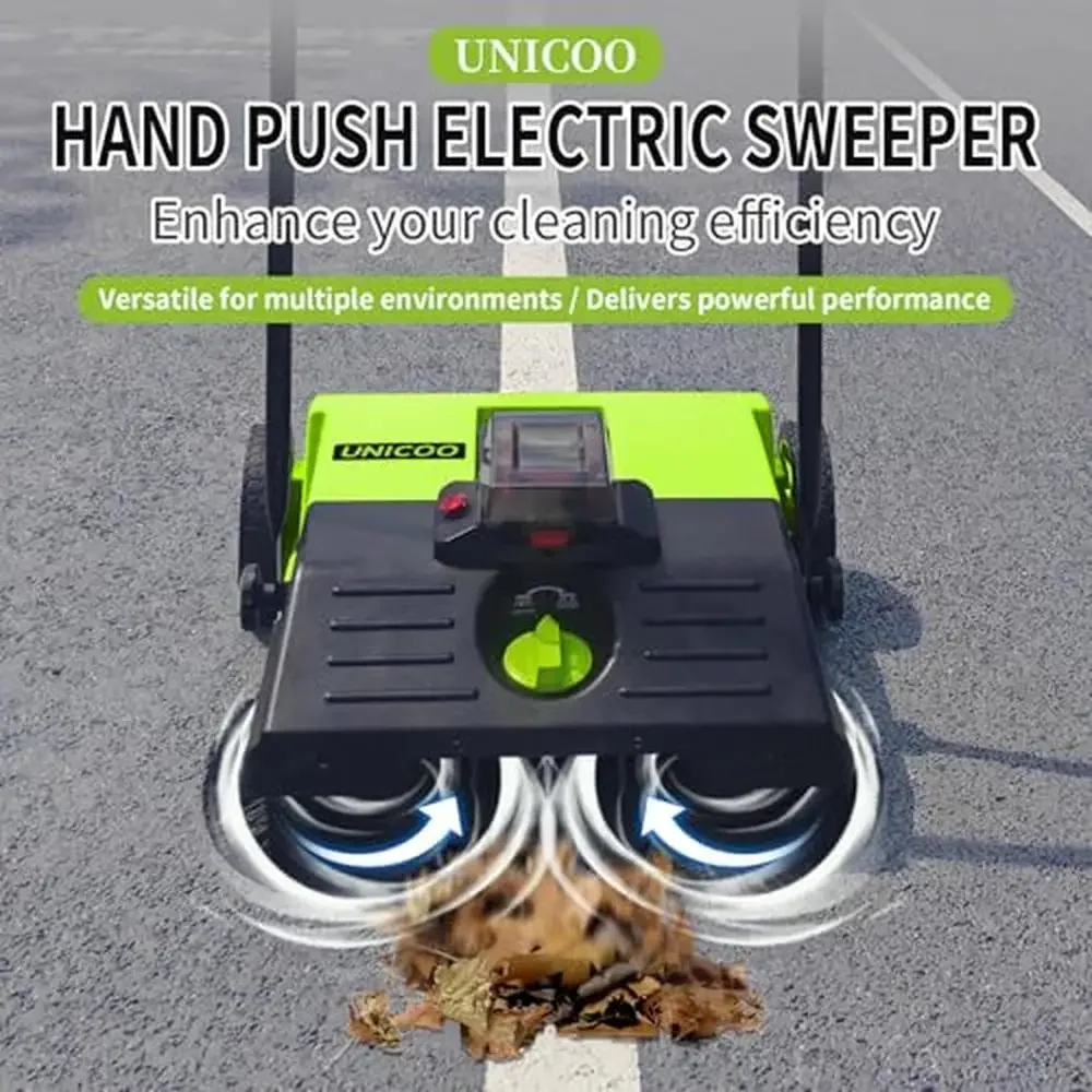 Electric Push Sweeper Indoor and Outdoor Cleaning Efficiency Cordless Walk Behind Sweeper with Rechargeable Battery Versatile