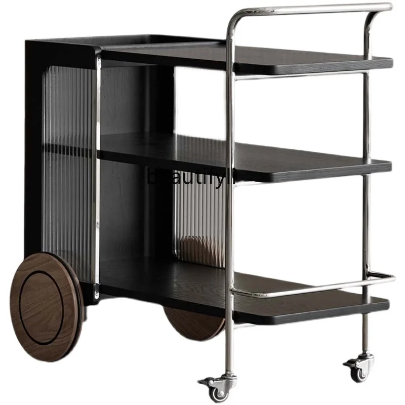 

Light luxury solid wood trolley storage tea bar table Nordic sofa side cabinet removable storage side table