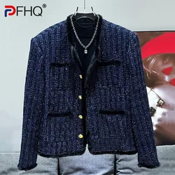 PFHQ Korean Fashion Niche Popular Loose Versatile Woolen New Casual 2024 Single Breast Long Sleeve Male Tops Casual 21Z5904