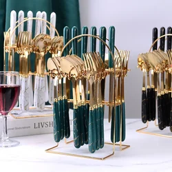 24-piece Set of Cutlery Forks and Spoons, Stainless Steel Marble Tableware Restaurant and Hotel Tableware Multiple Colors