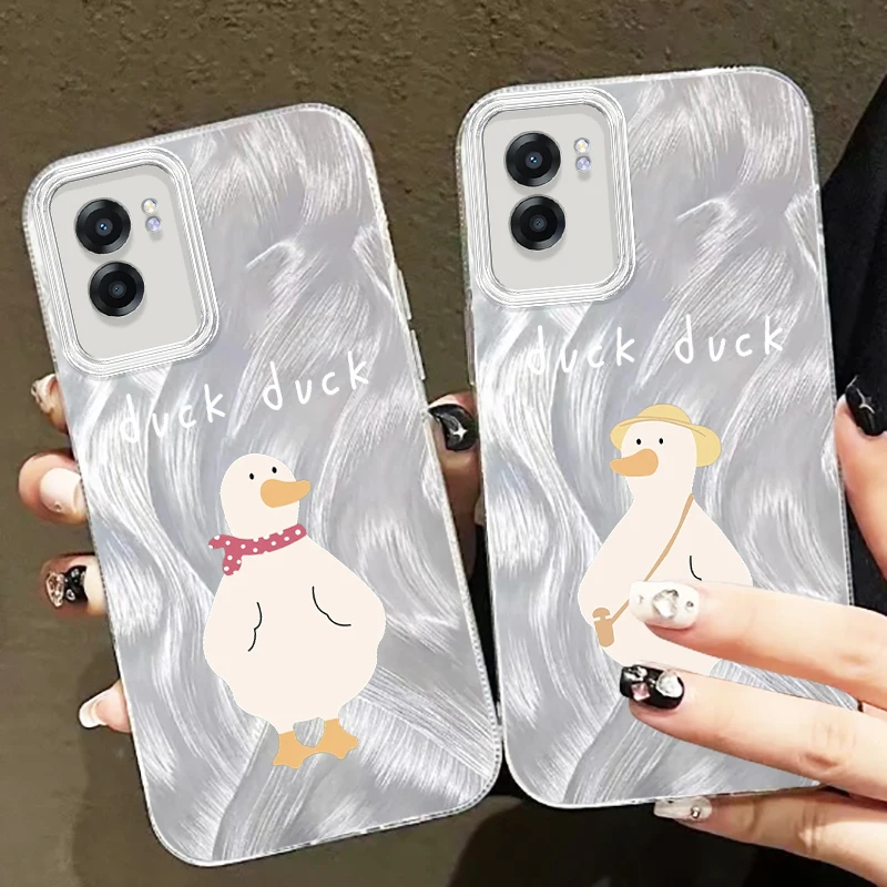 Lucky Duck Cute For OPPO A79 A78 A58 A38 A16 A60 A53 A92 A72 A52 A74 A55 A54 A94 5G Feather Yarn TPU Phone Case