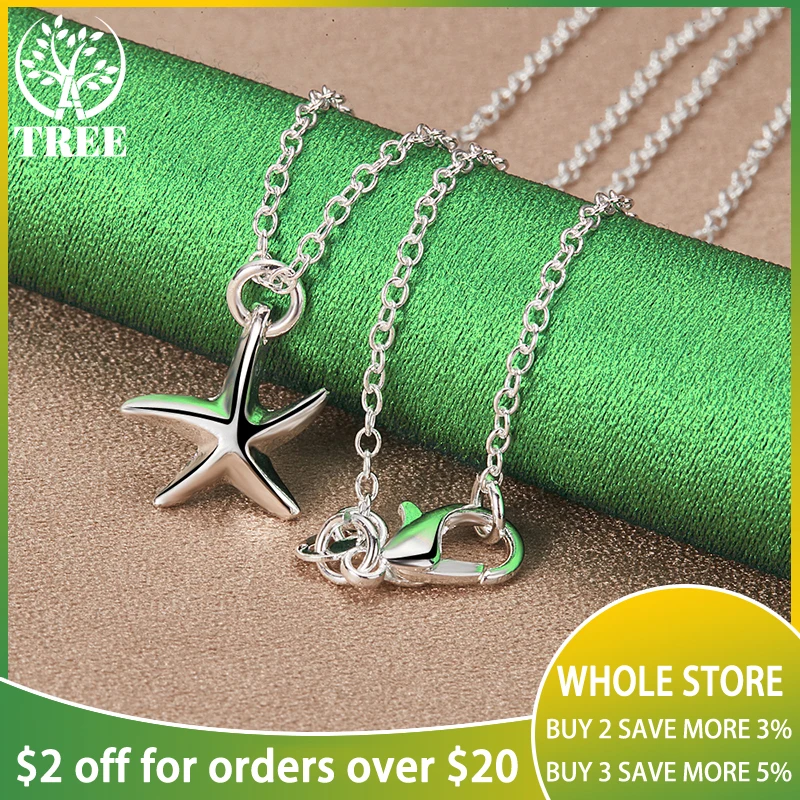 

925 Sterling Silver 16-30 Inch Chain Star/Starfish Pendant Necklace Woman Anniversaries Birthday Party Charm Jewelry Accessories
