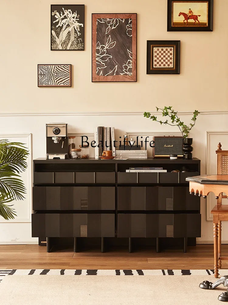 

S French Retro Solid Wood Locker Black Storage Cabinet