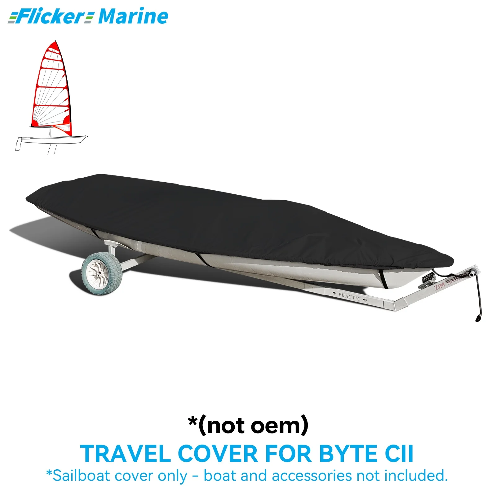 Flicker Boat Cover Compatible with BYTE CII, 360×130cm, Black, Water-Resistant UV Protection, Heavy-Duty Polyester Dinghy Cover