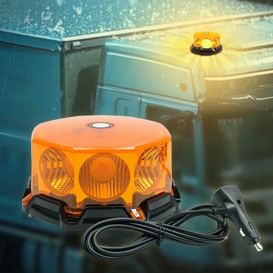 Amber COB Car roof Flashing Warning Light Vehicle Strobe Signal Lamp Police Emergency Lights Beacon with Magnetic Mounted 12/24V