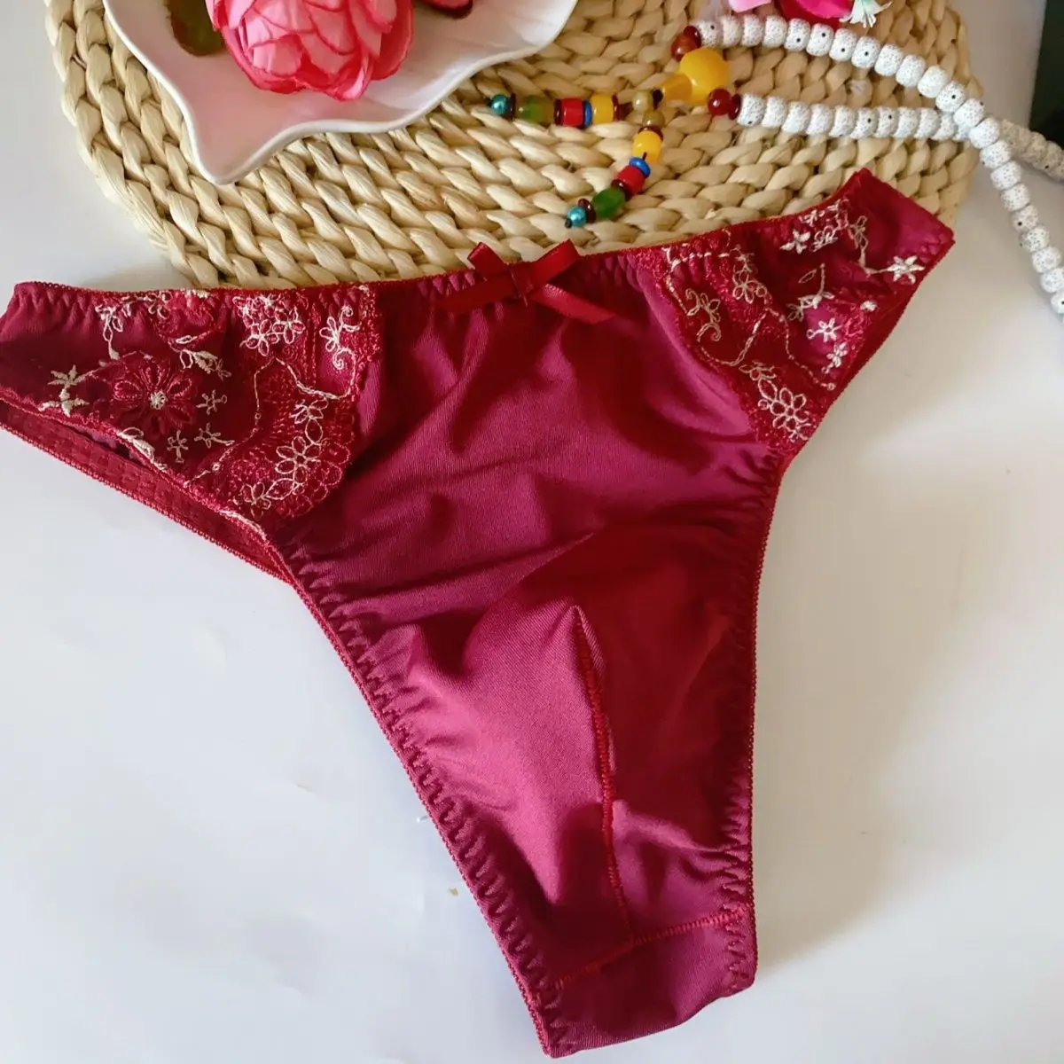 Man\'s Red Color Lace Briefs DJ Club Live Show