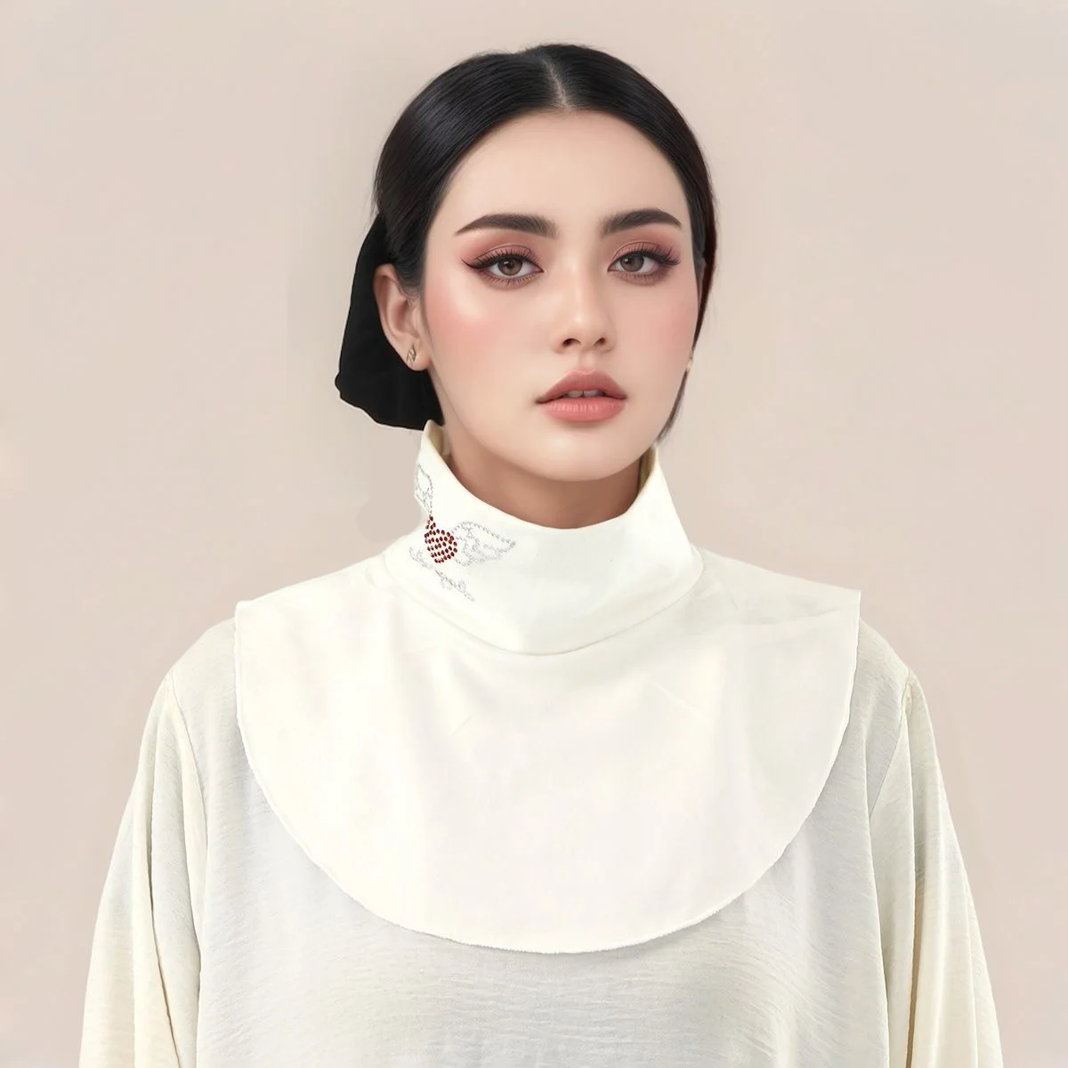 جديد قسط عادي بلون مشروط جيرسي انفصال وهمية طوق وشاح مع القوس حجر الراين للنساء غطاء الرقبة الإسلامية #3