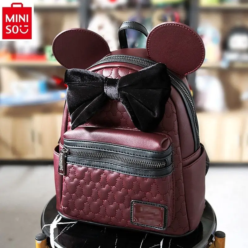 MINISO 2024 New Cute Cartoon Mickey Ear Backpack Simple, Waterproof, Breathable, Sweet Student Fashion Shoulder Bag