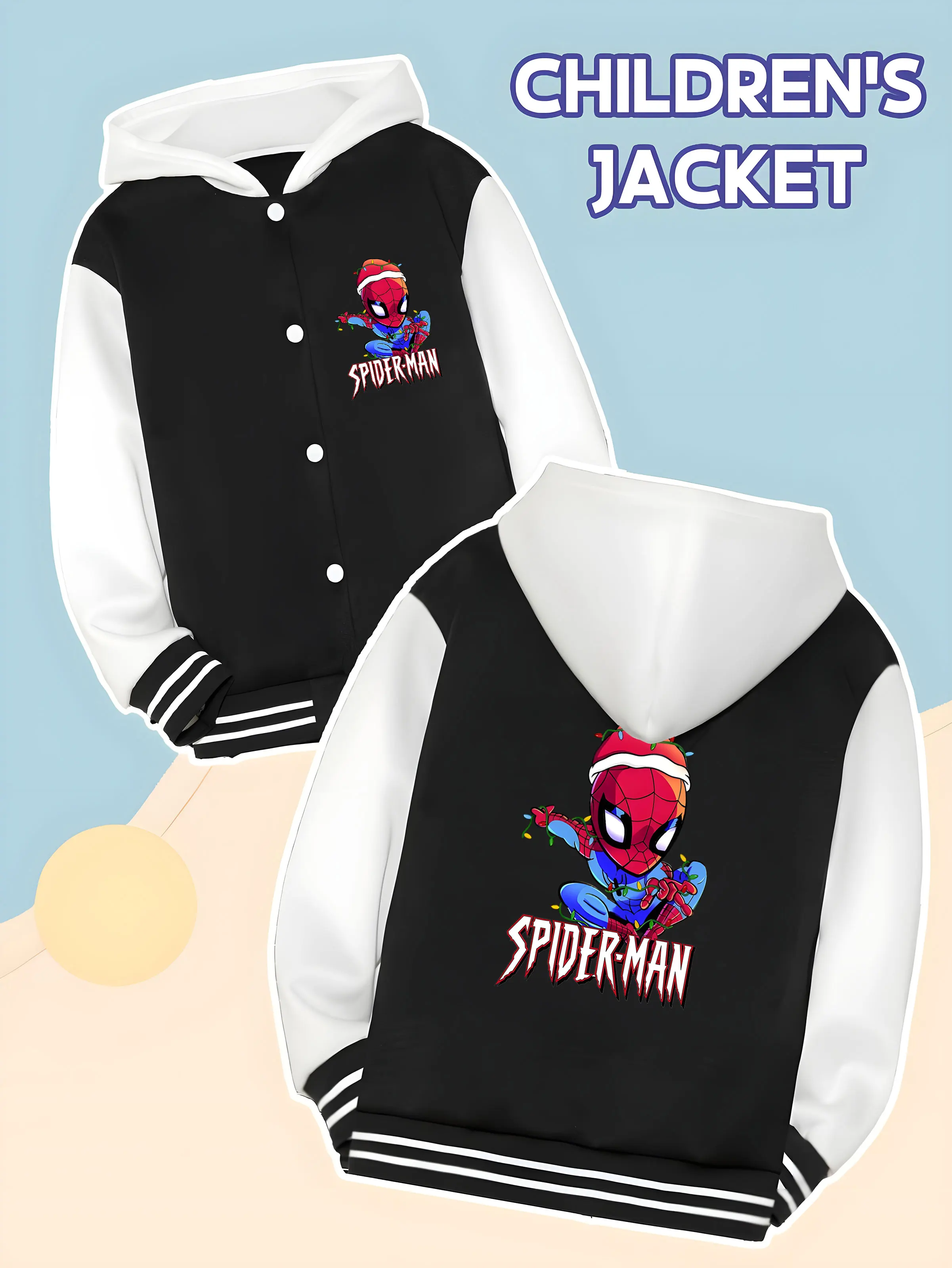 

MINISO Marvel Spider-Man Christmas Boys Baseball Jacket - Spider-Man Christmas print, double-sided to convey festive energy, com