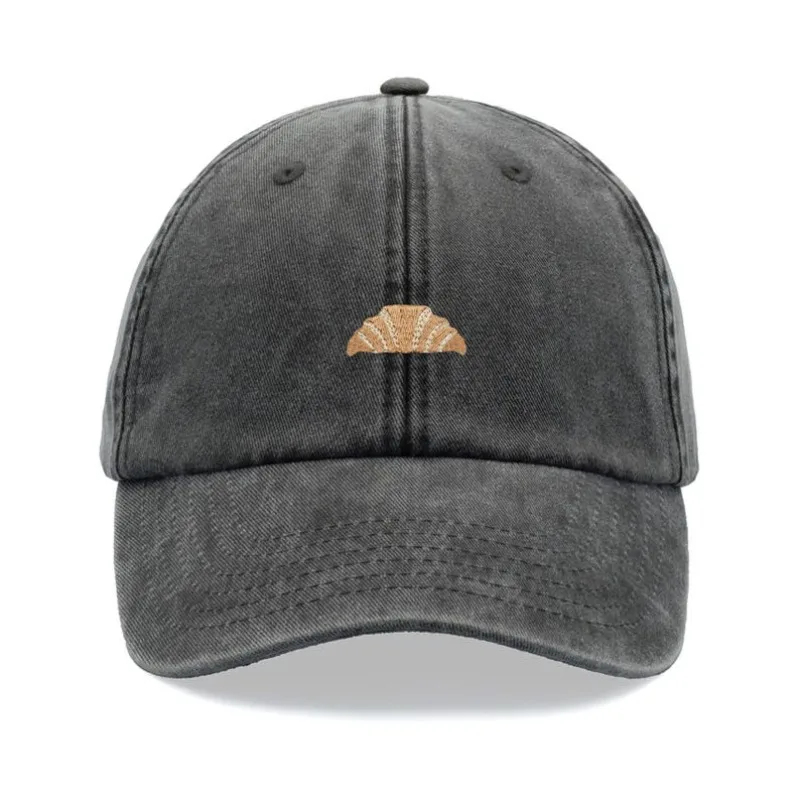 1pc Croissant Printing Retro Baseball Caps,leisure Washed Unisex Dad Hat Adjustable Faded Sports Sun Food Hiking Summer Holiday