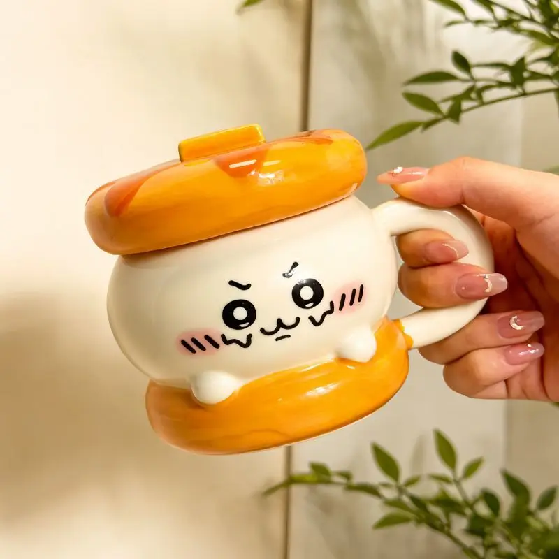 Anime Cartoon Kawaii Chiikawa New Ceramic Mug with Lid Couple Household Use Birthday Gift Souvenirs Large Capacity Easy To Clean