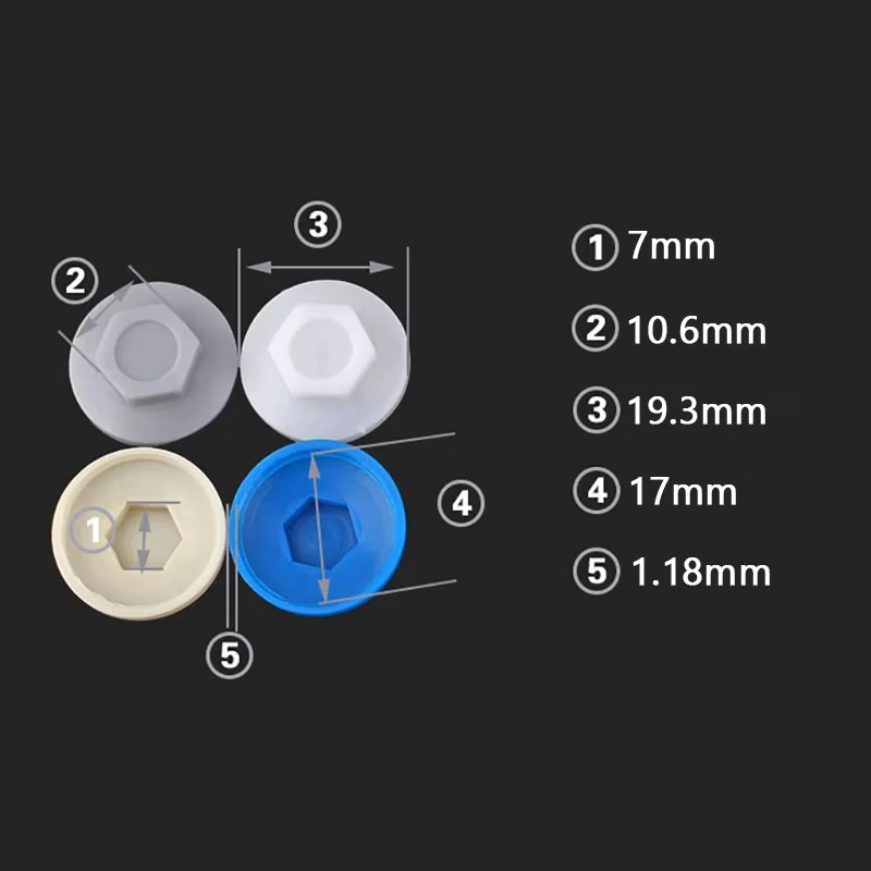 50/200pcs Bolt Screw Plastic Waterproof Cap, Protective Cap, Suitable for M4.8 M5.2 M5.5 Outer Hex Head Self-Drilling Screws