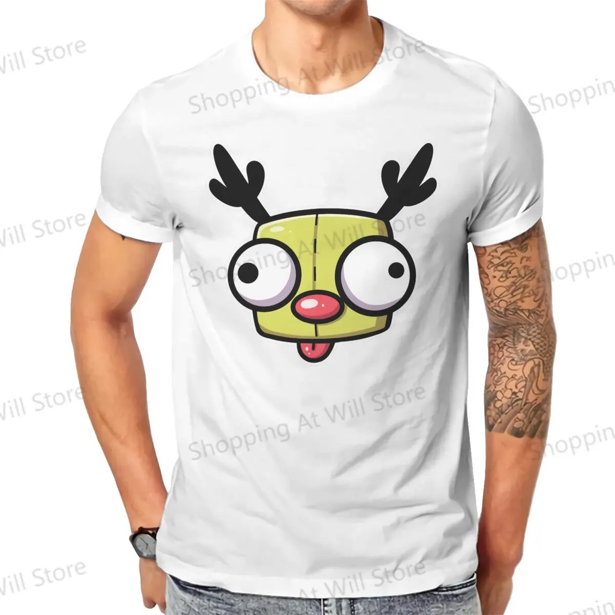 Tops 100% Cotton Leisure Sports Gir The Red Nose Reindeer Posters Men's and women's T-shirts Invader Zim Short sleeved fun print