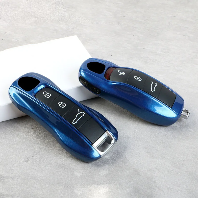 Car Remote Fob Shell Cover Sapphire Blue for Porsche Panamera Macan Taycan Cayenne 718 911 Boxster Smart Key Case Accessories