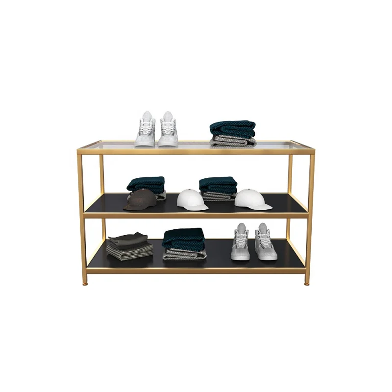 Custom. usa boutique custom metal frame wood top stand 3 tier nesting products display table for clothing store