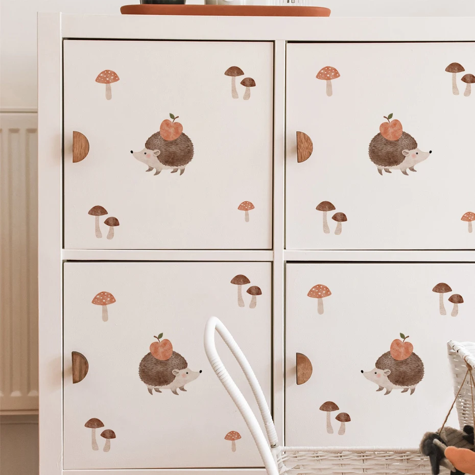 

Boho Watercolor Cute Hedgehog Animals Mushrooms Wall Stickers for Kids Room Baby Nursery Room Wall Decals Home Decor