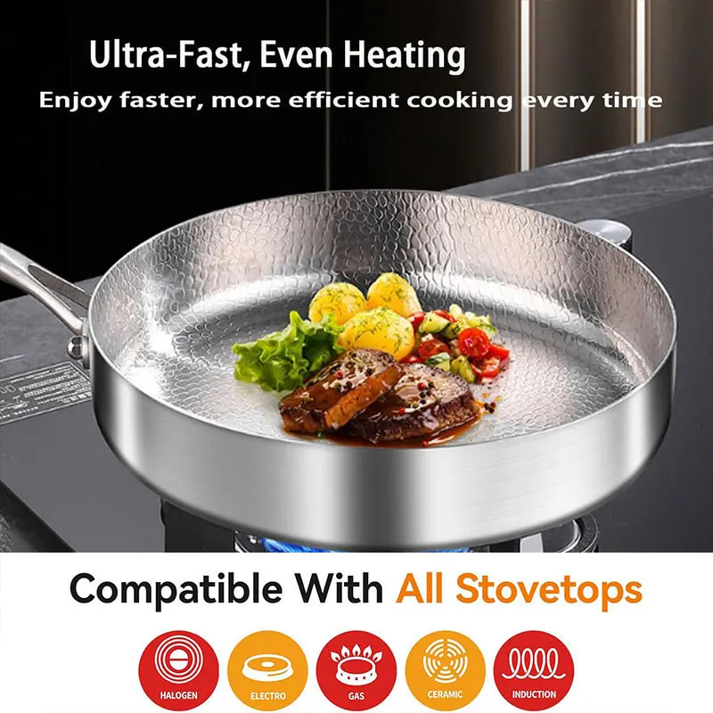 20/24/28cm Titanium Hammered Pan Pro Multi-Function Ultra-Durable Fry Cooking Pan Titaniums Nutri Pans Compatible w All Cooktops