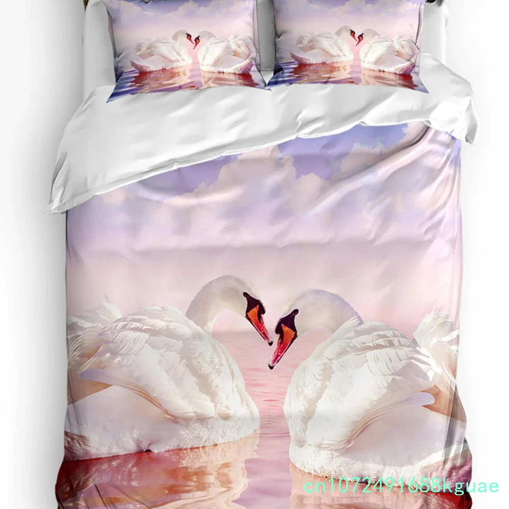 Animal Swan Duvet Cover Bed Bedding Set For Double Home Textile Quilt Cover Pillowcases Bedroom Bedding Set (No Sheet)