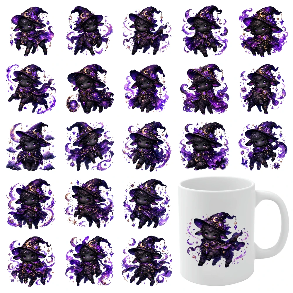 21 Pcs Witch Cat UV DTF Stickers Plastic Self-Adhesive Labels DIY Water Bottle Glass Waterproof Rub on Transfers