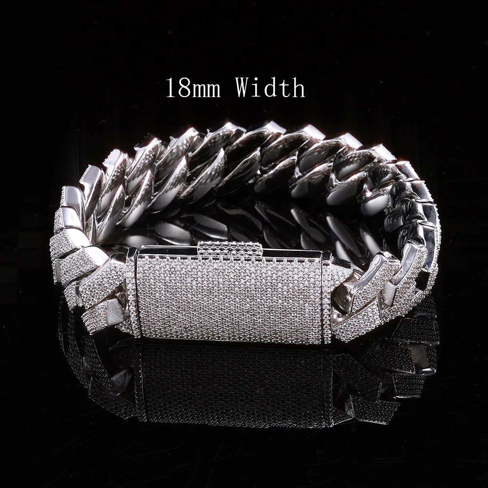 

ESKEEM Luxury 18/22MM Cuban Bracelet with Full Cubic Zirconia Prong 4Rows Iced Out Bracelet for Men Fine Jewelry