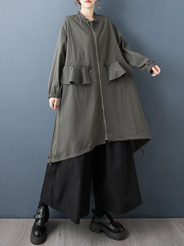 

Повседневное художественное длинное пальто в корейском стиле, свободная верхняя одежда для осени и зимы, модная элегантная качественная женская ветровка-куртка