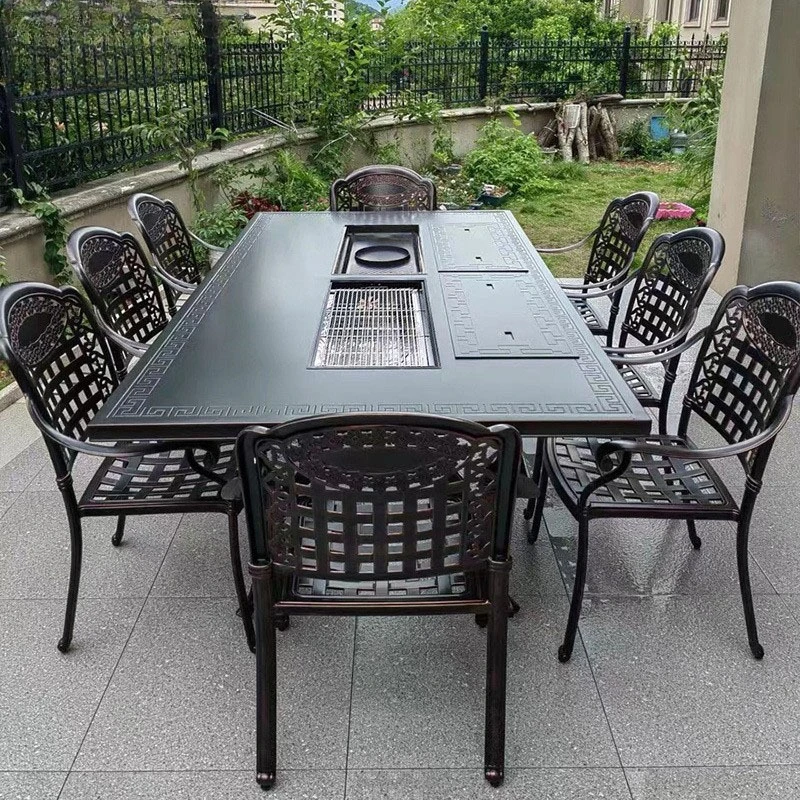 

Outdoor courtyard barbecue table and chairs open-air villa electric grilling charcoal grilling table aluminum alloy outdoor home