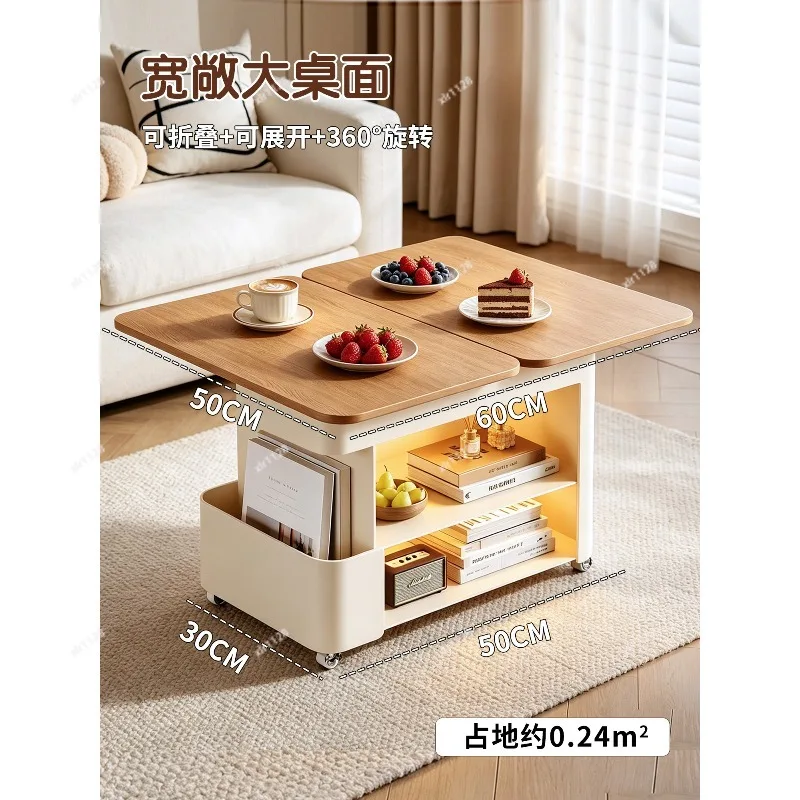 Movable Solid Wood Sofa Side Table Flipping Design Foldable End Table for Home Living Room