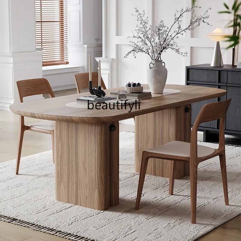 

yj32 Ancient style light luxury high sense in the dining table modern simple living room home solid wood rock slab dining table