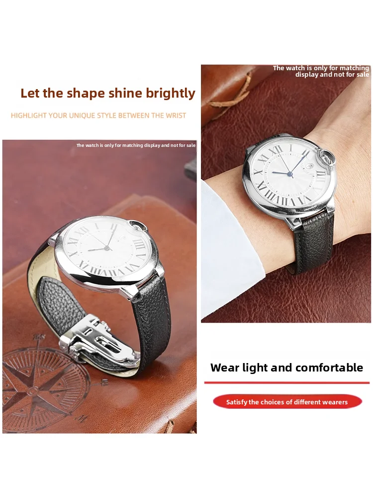 حزام ساعة من الجلد الطبيعي لخزان كارتييه الأزرق بالون ناعم ومريح بنمط ليتشي ملحقات حزام الساعات 18 × 11 مم 20 × 12 مم