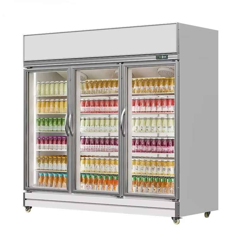 Custom Made Hypermarket 3 Door Counter Led Drink Refrigerator Inverter Showcase Chiller