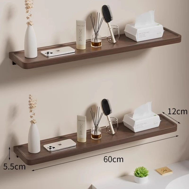 

60cm Walnut Wall Shelf, Floating Shelves Wall Mounted, Storage Shelf Organizer, Solid Wood Modern Style Walnut / Beech