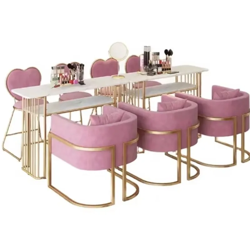 

Комплект мебели для маникюра из бархата: стол и стул в минималистичном стиле с диваном для салона красоты