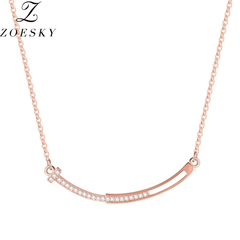 

Zoesky Exquisite Zircon Smile Face Pendant Necklace For Women 18K Rose Gold Plated Geometric Clavicle Chain Choker Jewelry Gift