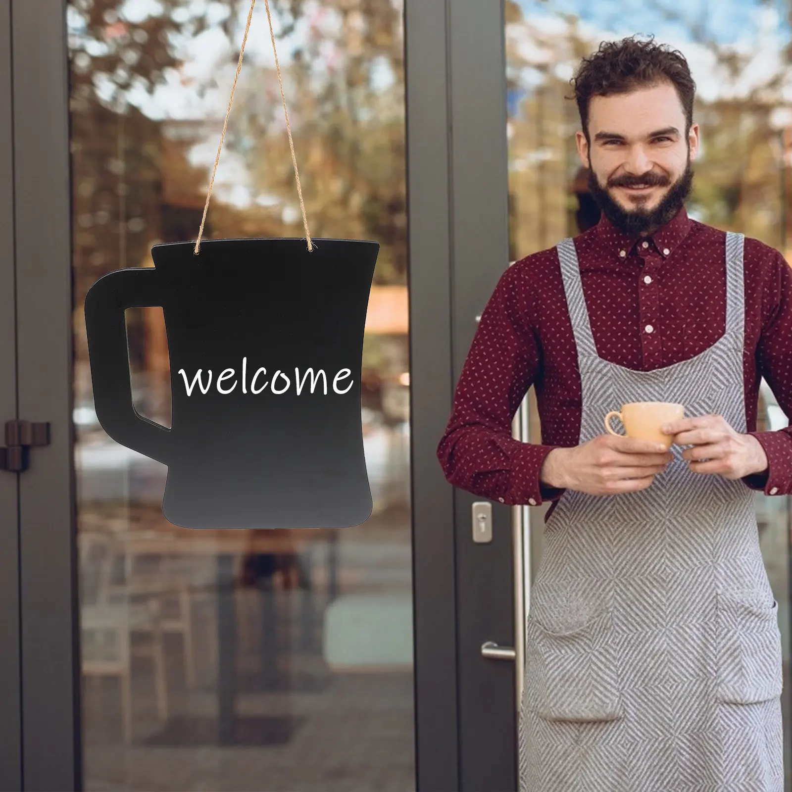 Hanging Beer Mug Shaped Wooden Chalkboard Message Board for Coffee Shop Restaurant Garden Home Decor Display Sign Blackboard