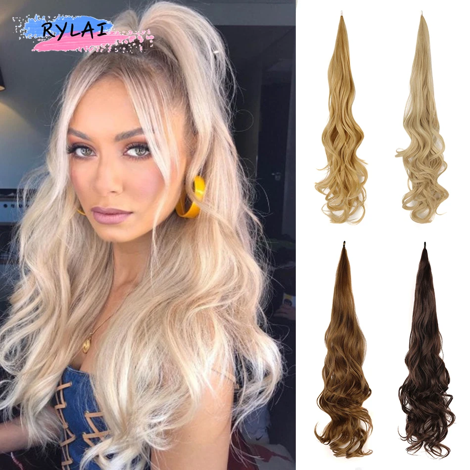 

Synthetic Ponytail Hair Extensions Blonde Natural Wave Flexible Wrap Around Ponytail Women Daily Use Fake Horsetail Hairpieces