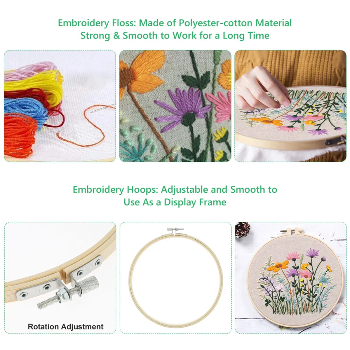 Flower Embroidery Starter Kit With European Pattern and Instructions Cross Stitch Set Flowers Plant Stamped Embroidery With Hoop