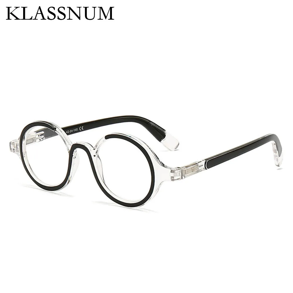 KLASSNUM Vintage Round Frame Reading Glasses Women Men Presbyopic Eyeglasses Blocking Blue Light Hyperopia Eyewear +1.0~+4.0