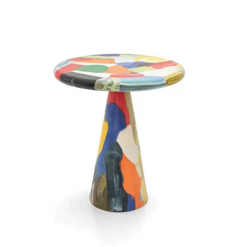 

Artist hand-painted oil painting table, creative graffiti dining table, fiberglass leisure small coffee table