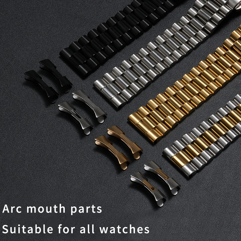 Pulseira universal de aço inoxidável sólido para seiko tag heuer rolex orient três contas pulseira com fecho borboleta