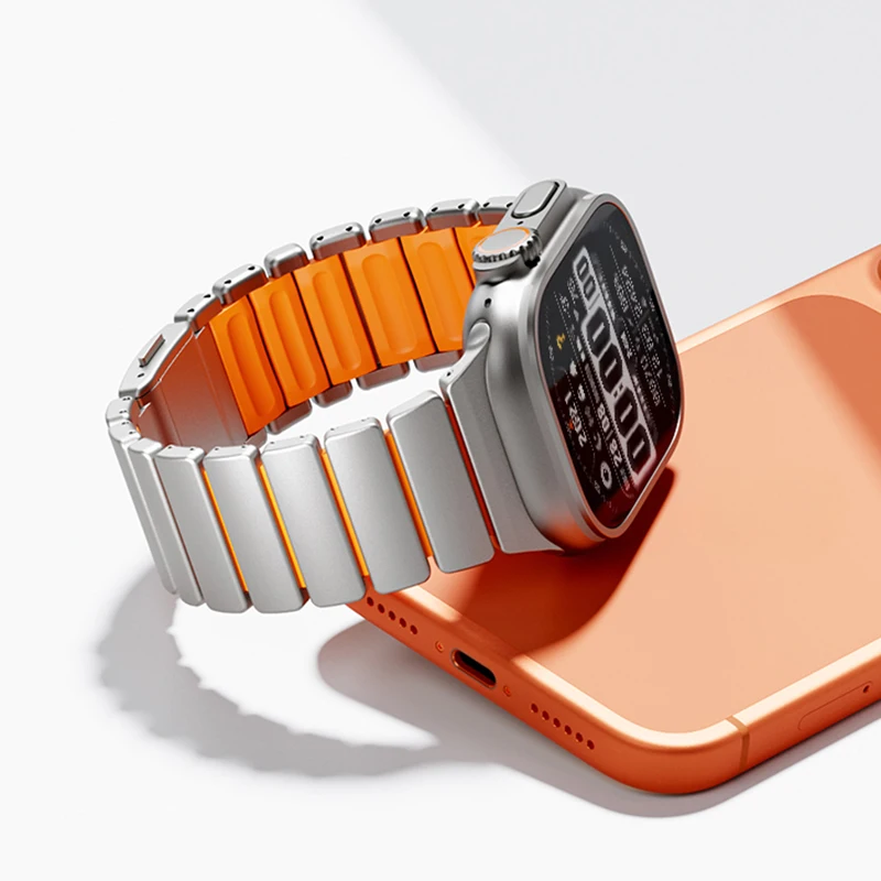 

Титановый ремешок для Apple Watch Ultra 2025 49 мм Серия 11 10 46 мм 45 44 мм Резиновый ремешок для часов Роскошный магнитный ремешок Iwatch 9 8 6 SE