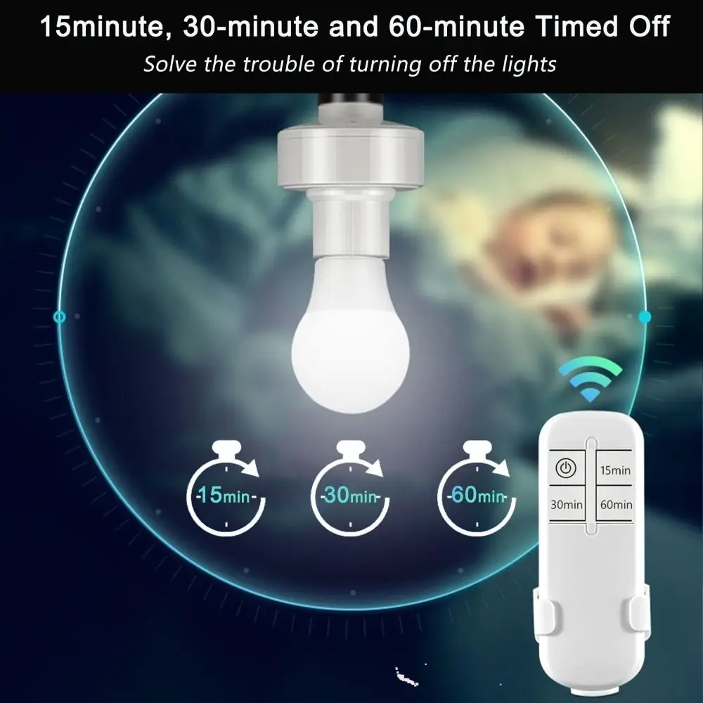 Portalámparas con Control remoto y temporizador de 15/30/60 Min, portalámparas E27 portátil de larga distancia, portalámparas para PC inteligente, enchufe para bombilla para el hogar