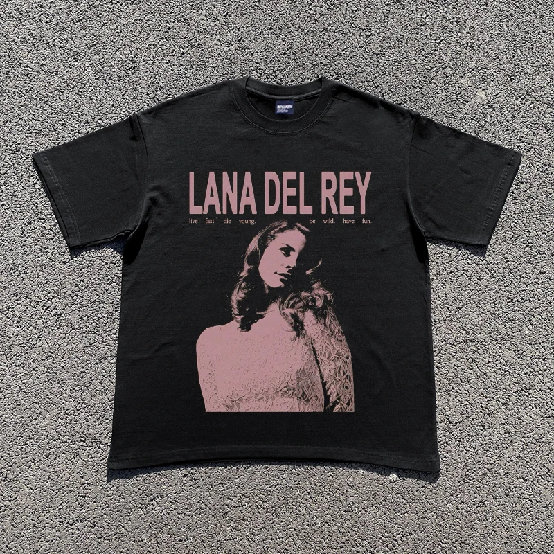 

Новинка 2025 года, футболки с портретом Ланы Дель Рей для мужчин и женщин, летняя уличная мода Y2K, футболка в стиле хип-хоп с короткими рукавами, винтажная футболка