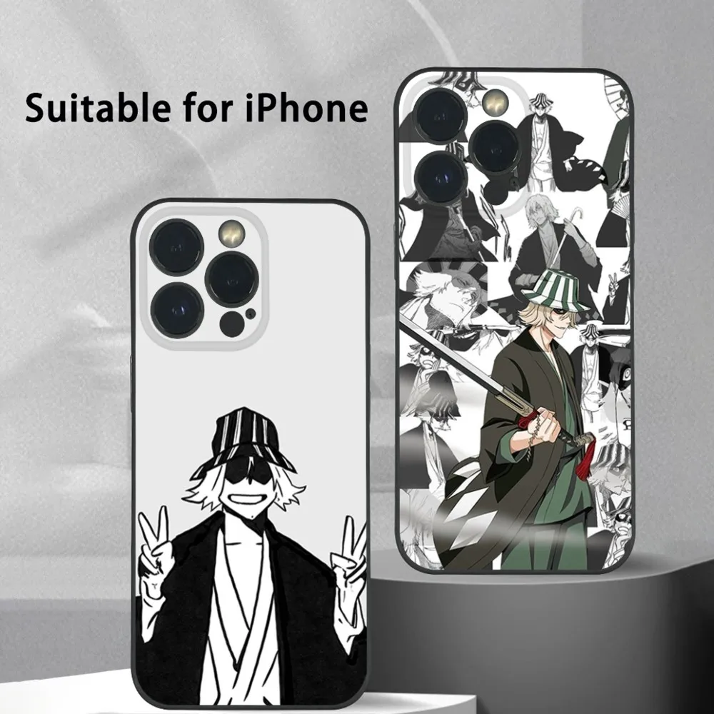 B-BLEACH Kisuke Urahara Phone Case For iPhone 16 15 14 13 Pro Max Plus Mini Frosted Soft Shell Funda