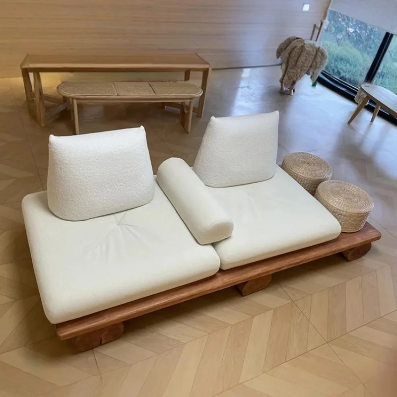 

Living room full solid wood sofa straight row double triple leisure log sofa B & B hotel home sofa