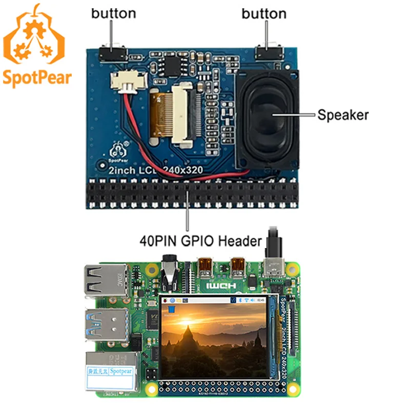 Raspberry Pi 2inch LCD IPS Display Screen 240×320 onboard speaker support audio playback