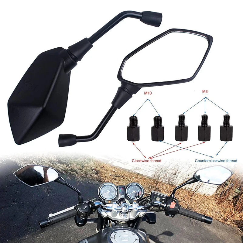 Motorcycle Rear View Mirrors 8mm 10mm Thread M10 M8 for ATV QUAD Moped Scooter Kawasaki 650