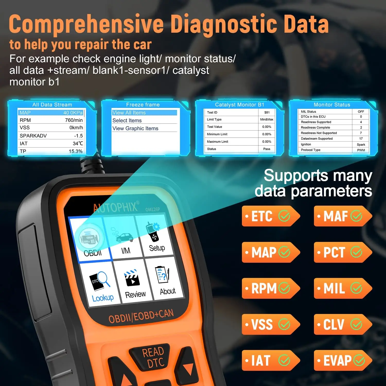 AUTOPHIX OM126P Enhanced OBD2 Scanner Automotive Diagnostic Tools Code Reader Check Engine Light for Full OBDII Car After 1996