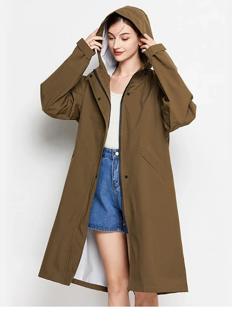 Rain Jackets for Women Waterproof, Raincoat Long Hooded Rain Coats Outdoor Windbreaker Trench Coat