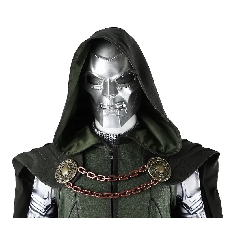 Costume cosplay Dr Doom nero, gilet, tuta, casco, set completo e articoli individuali venduti, abito da uomo di Halloween su misura