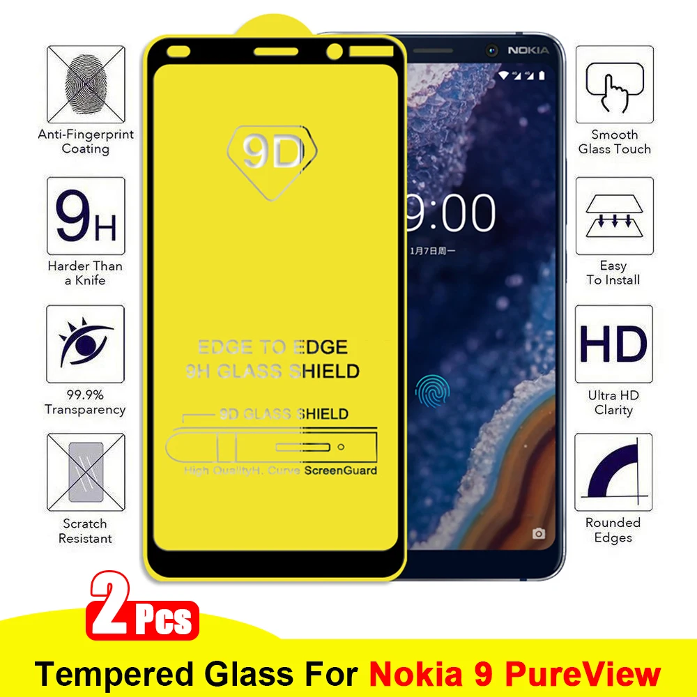 2pcs For Nokia 9 PureView Screen Protector Full Cover Tempered Glass for Nokia 9 Pure View Glass Protective Film Explosion-Proof